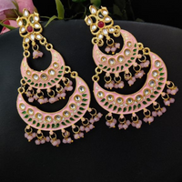 Gold Plated Meenakari Chandbali Stud Dangler Earrings with Beads