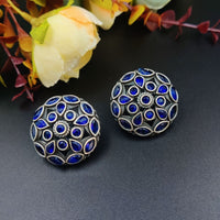 German Silver Stone Work Round Stud Earring