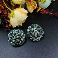 German Silver Stone Work Round Stud Earring