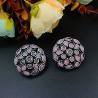 German Silver Stone Work Round Stud Earring