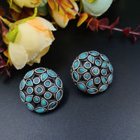 German Silver Stone Work Round Stud Earring