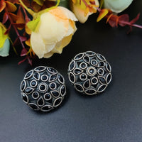 German Silver Stone Work Round Stud Earring