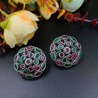 German Silver Stone Work Round Stud Earring