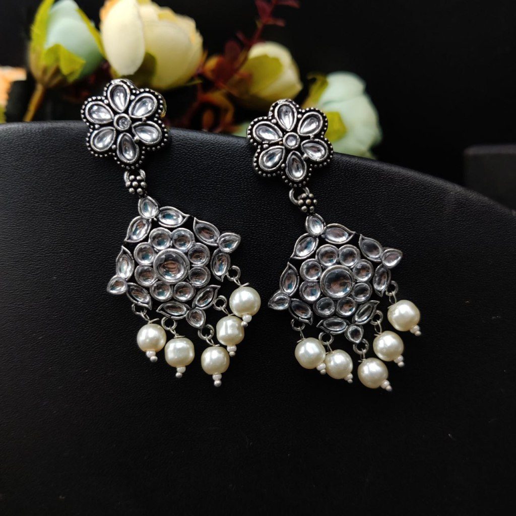 Designer Oxidized Stone Work Earring