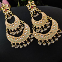 Gold Plated Meenakari Chandbali Stud Dangler Earrings with Beads