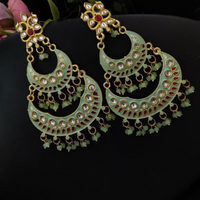 Gold Plated Meenakari Chandbali Stud Dangler Earrings with Beads