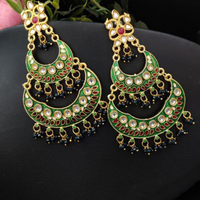 Gold Plated Meenakari Chandbali Stud Dangler Earrings with Beads