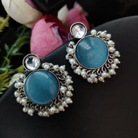 Designer Monalisa Stone Hand Made Stud Earrings With Pearls Beads