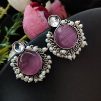 Designer Monalisa Stone Hand Made Stud Earrings With Pearls Beads