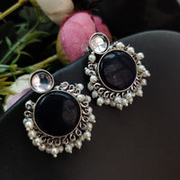 Designer Monalisa Stone Hand Made Stud Earrings With Pearls Beads