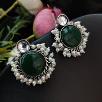 Designer Monalisa Stone Hand Made Stud Earrings With Pearls Beads