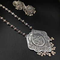 Silver Plated Oxidized Floral Art Necklace With Jhumki