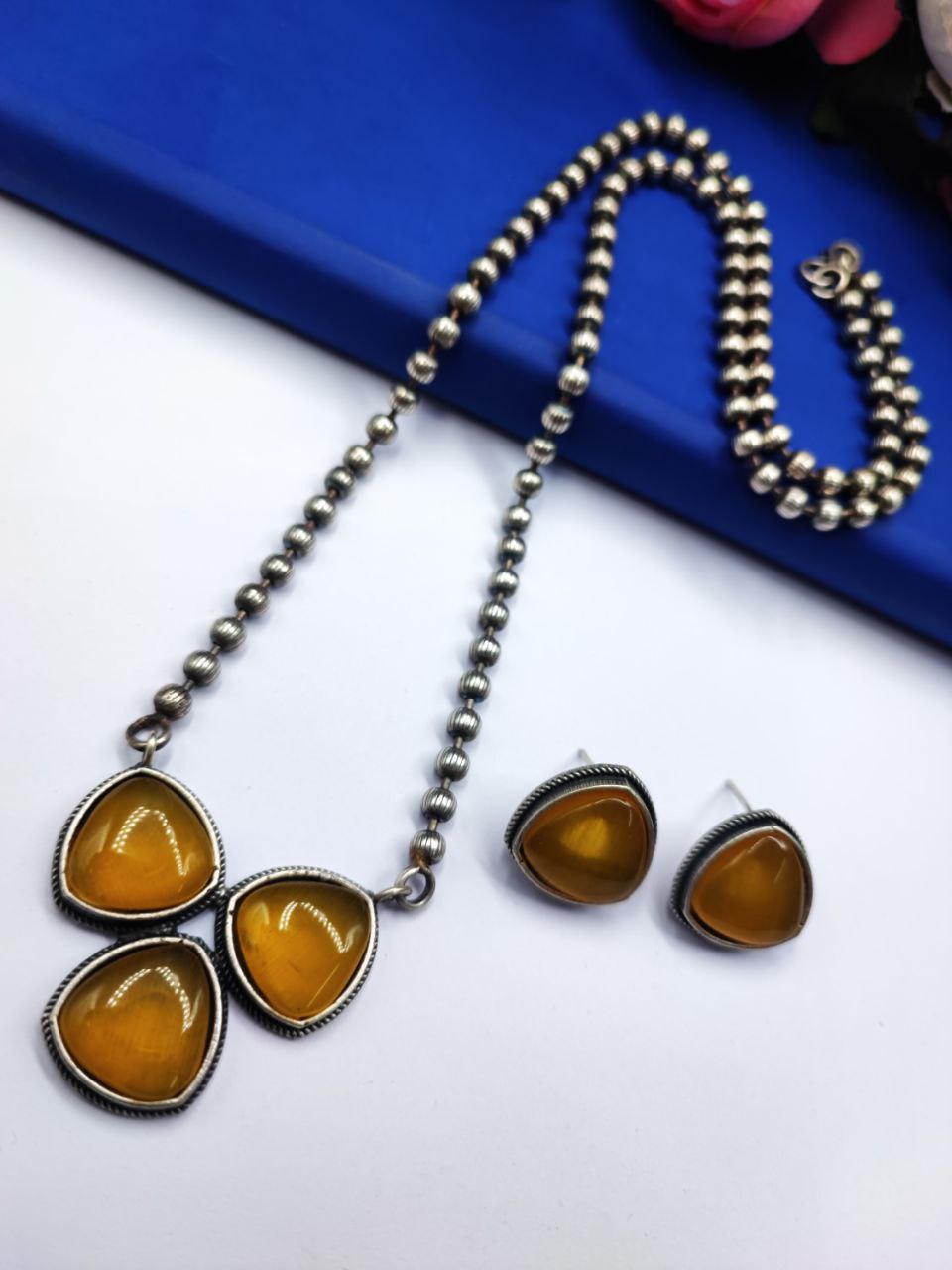 Necklace Of Monalisa Stones with Oxidized Studs