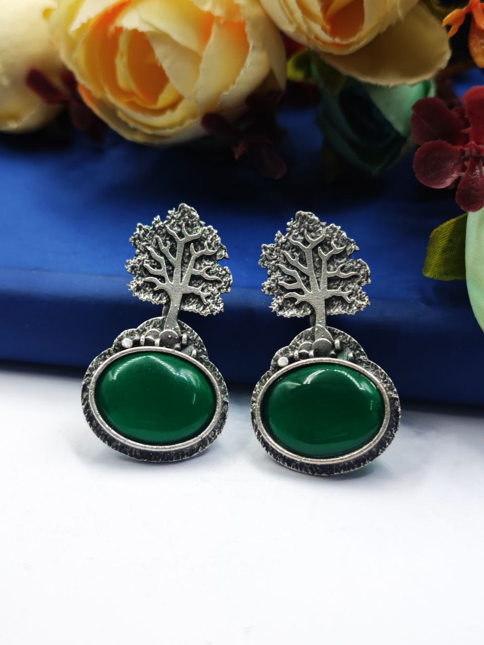 Monalisa Tree Silver Replica Stud Earrings