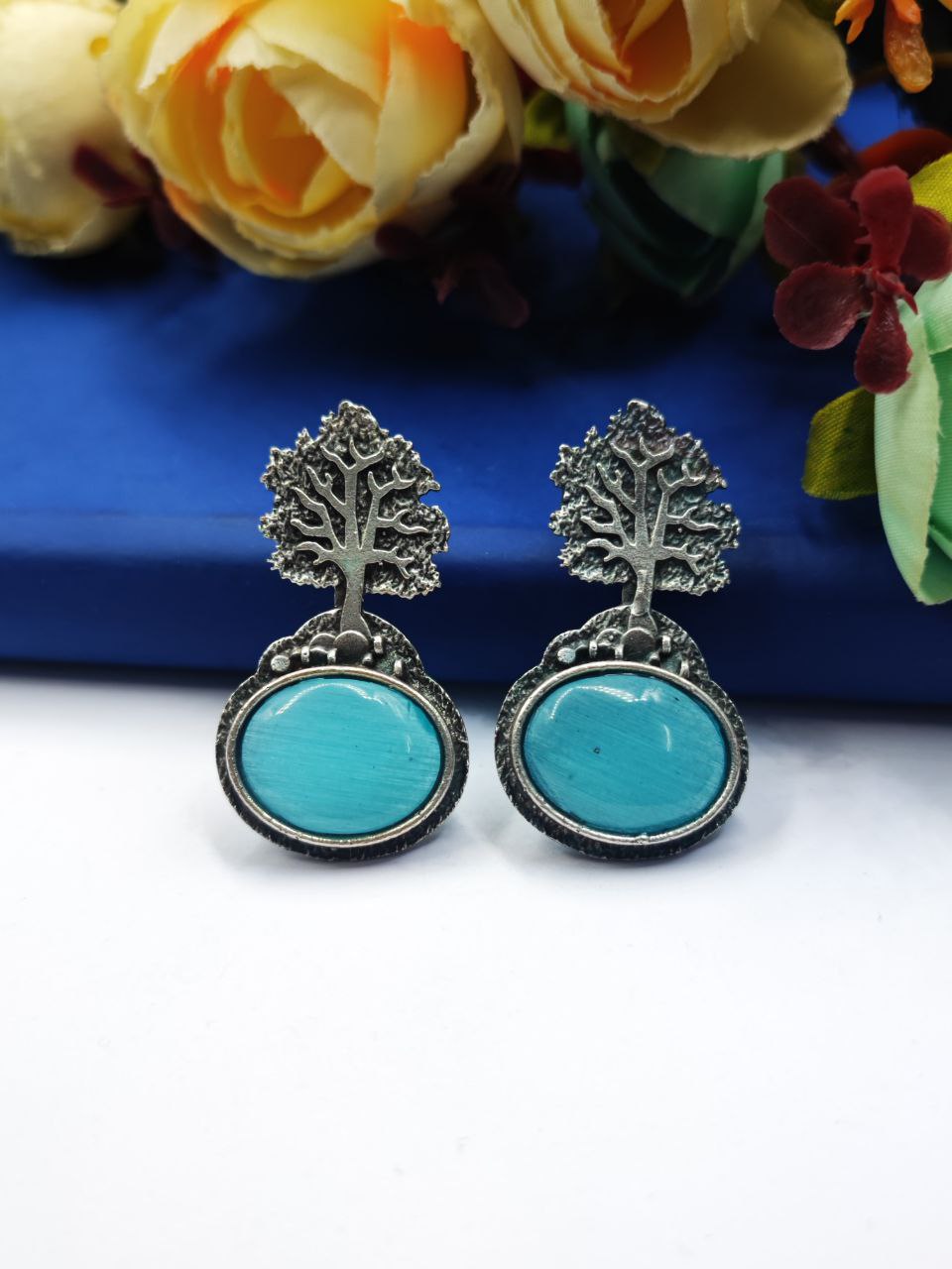 Monalisa Tree Silver Replica Stud Earrings