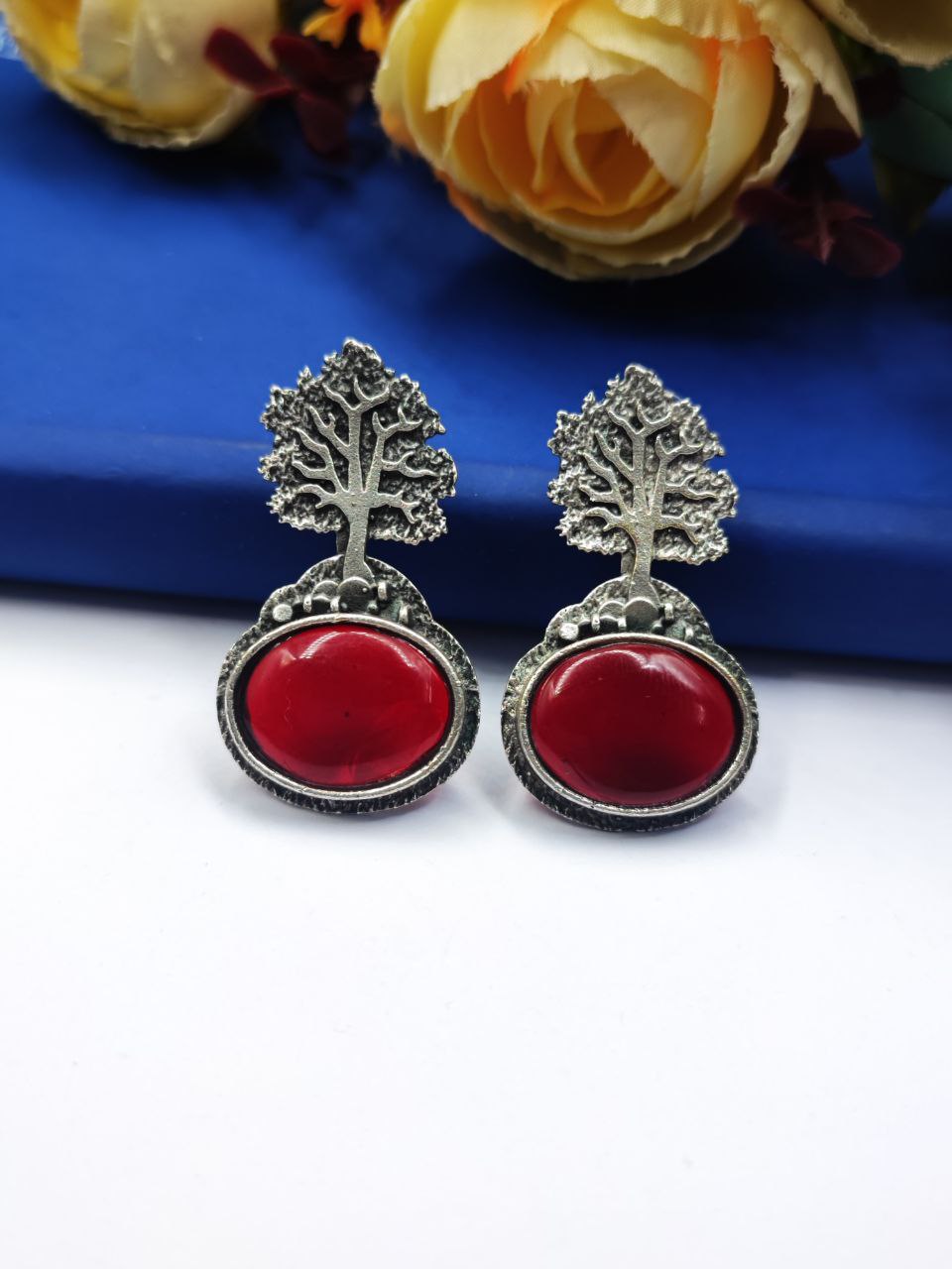 Monalisa Tree Silver Replica Stud Earrings