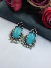 Designer Oxidized Monalisa Stone Stud Earrings