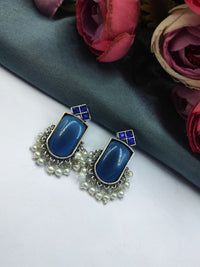 Designer Oxidized Monalisa Stone Stud Earrings