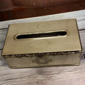 Decorative Antique Gold Tissue Box, showcasing its intricate details and holding a tissue box inside.